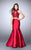 La Femme - Sheer Lace Halter Crop Top and Mikado Skirt Mermaid Prom Dress in Red