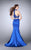 La Femme - Sheer Lace Halter Crop Top and Mikado Skirt Mermaid Prom Dress in Blue