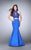 La Femme - Sheer Lace Halter Crop Top and Mikado Skirt Mermaid Prom Dress in Blue