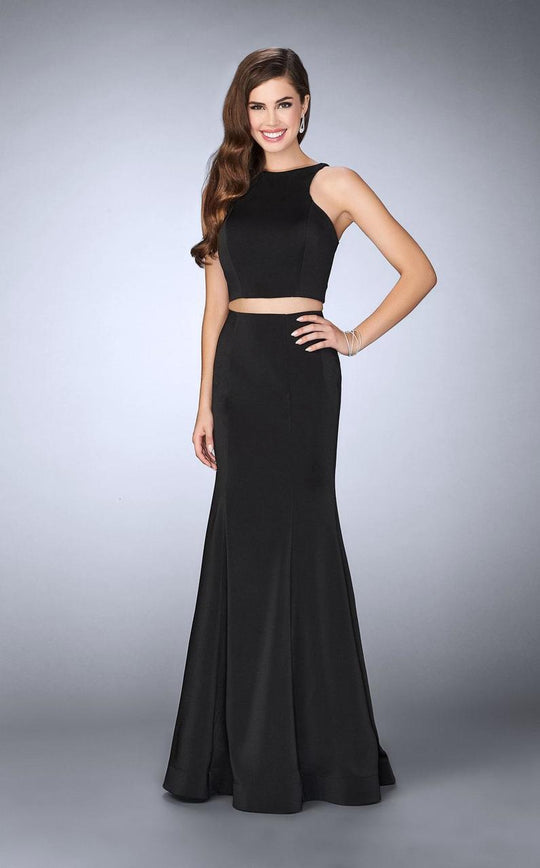 La Femme - Two-Piece Svelte Jersey Long Sheath Evening Gown 24310 In Black