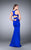 La Femme - Halter Neck with Cutout Back and Midriff Neoprene Prom Dress 24312 in Blue