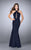 La Femme - Sophisticated Sleeveless High Neck Neoprene Dress 24313 in Blue