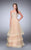 La Femme - Embellished Strapless Tiered Tulle Long Evening Gown 24323 In Neutral