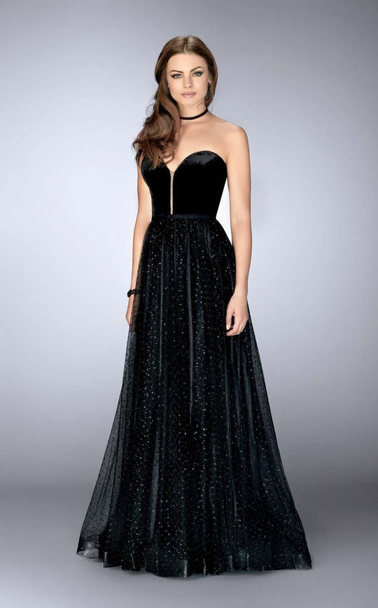 Strapless Velvet Top and  Sparkling Tulle Skirt Prom Dress 24336