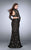 La Femme - Sheer Lace Illusion Long Sleeves Mermaid Evening Gown 24342 In Black and Gold