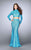 La Femme - Sheer Lace Illusion Long Sleeves Mermaid Evening Gown 24342 In Blue and Gold