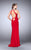 La Femme - Sultry Sleeveless Beaded High Neck Jersey Dress 24353 in Red