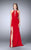 La Femme - Sultry Sleeveless Beaded High Neck Jersey Dress 24353 in Red