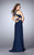 La Femme - Elegant Criss Cross Neck Jersey Gown 24369 in Blue