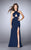 La Femme - Elegant Criss Cross Neck Jersey Gown 24369 in Blue