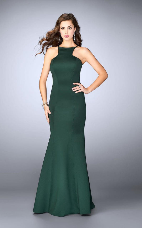 La Femme - Halter Strappy Back Neoprene Mermaid Prom Dress 24374 in Green