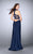 La Femme - Geometric Racer Back Halter Style Jersey Prom Dress 24376 in Blue