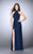 La Femme - Geometric Racer Back Halter Style Jersey Prom Dress 24376 in Blue