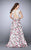 La Femme - Fringy Lace Bateau Illusion Floral Long Evening Gown 24428 In White and Multi