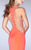 La Femme - Halter Style Beaded Strappy Sheer Midriff Prom Dress 24432 in Orange