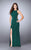 La Femme - Halter Style Beaded Strappy Sheer Midriff Prom Dress 24432 in Green