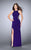 La Femme - Halter Style Beaded Strappy Sheer Midriff Prom Dress 24432 in Purple