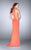 La Femme - Halter Style Beaded Strappy Sheer Midriff Prom Dress 24432 in Orange