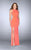 La Femme - Halter Style Beaded Strappy Sheer Midriff Prom Dress 24432 in Orange
