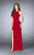 La Femme - Halter Style Beaded Strappy Sheer Midriff Prom Dress 24432 in Red