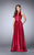 La Femme - Sinuous Deep Halter Long A-Line Evening Gown 24447 in Red