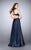 La Femme - Sinuous Deep Halter Long A-Line Evening Gown 24447  in Blue