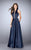 La Femme - Sinuous Deep Halter Long A-Line Evening Gown 24447  in Blue