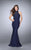 La Femme - Urbane Lace Illusion Long Mermaid Evening Gown 24451 in Blue