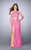 La Femme - Two-Piece Halter Sheath Long Evening Gown with Side Slit 24463 in Pink