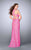La Femme - Two-Piece Halter Sheath Long Evening Gown with Side Slit 24463 in Pink