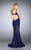 La Femme - Lace Square Mermaid Long Evening Gown with Keyhole Opening 24466 in Blue