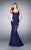 La Femme - Lace Square Mermaid Long Evening Gown with Keyhole Opening 24466 in Blue