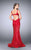 La Femme - Lace Square Mermaid Long Evening Gown with Keyhole Opening 24466 in Red