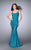 La Femme - Lace Square Mermaid Long Evening Gown with Keyhole Opening 24466 in Blue and Green
