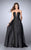 La Femme - Deep Sweetheart Strapless Mikado Cape Prom Dress 24467 in Black
