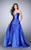 La Femme - Deep Sweetheart Strapless Mikado Cape Prom Dress 24467 in Blue