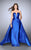 La Femme - Deep Sweetheart Strapless Mikado Cape Prom Dress 24467 in Blue