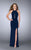 La Femme - Ravishing Halter Jersey Long Evening Gown with Keyhole Cutout 24483 in Blue