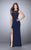 La Femme - Sleeveless Lace Bodice Jersey Long Prom Dress 24484 in Blue