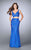 La Femme - Deep Sweetheart Crop Top Two Piece Lace Prom Dress 24496 in Blue