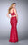 La Femme - Deep Sweetheart Crop Top Two Piece Lace Prom Dress 24496 in Red