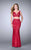 La Femme - Deep Sweetheart Crop Top Two Piece Lace Prom Dress 24496 in Red