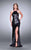 La Femme - All Sequined Halter Style Strappy Back Iridescent Evening Gown 24497 in Blue and Black