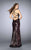 La Femme - All Sequined Halter Style Strappy Back Iridescent Evening Gown 24497 in Red and Black