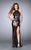 La Femme - All Sequined Halter Style Strappy Back Iridescent Evening Gown 24497 in Red and Black