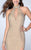 La Femme - Ornate Halter Sheath Long Evening Gown with Side Slit 24499 in Neutral