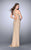 La Femme - Ornate Halter Sheath Long Evening Gown with Side Slit 24499 in Neutral