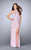 La Femme - Ornate Halter Sheath Long Evening Gown with Side Slit 24499 in Pink