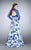 La Femme - Two Piece Floral and Lace Satin Ensemble Prom Dress 24507 in Blue
