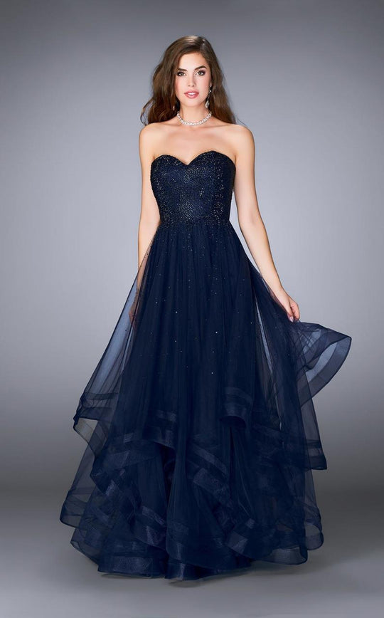 Shimmering Strapless Sweetheart  Tulle  Prom Dress 24496 In Blue